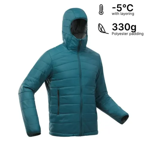 jaqueta puffer para trekking mt100 -5°c azul petróleo