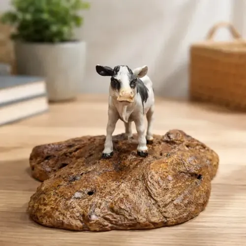 Enfeite De Mesa Vaquinha Pvc - Base Madeira Peça Sustentável