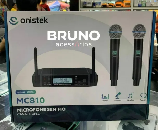 Kit Microfones Sem Fio Onistek MC810 Canal Duplo UHF