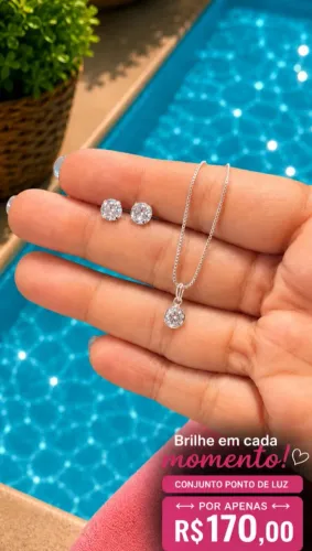 Conjunto (Colar + Par de Brincos) Ponto de Luz Prata 925