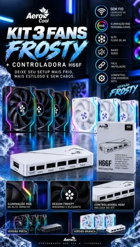 Kit 3 Fans Aerocool Frosty ARGB + Controladora H66F