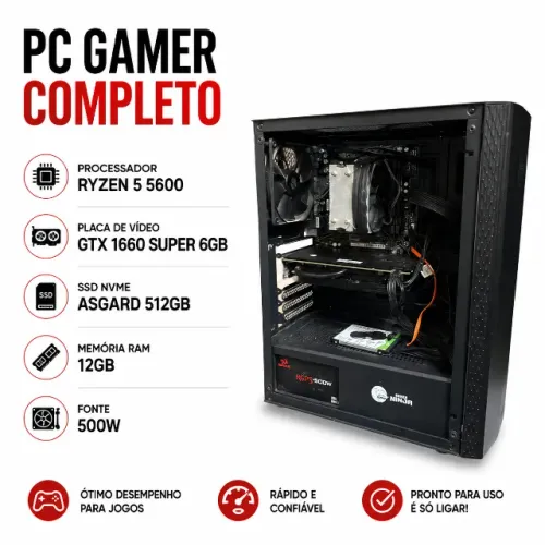 PC Gamer Ryzen 5 5600 + GTX 1660 Super 6GB + 12GB RAM