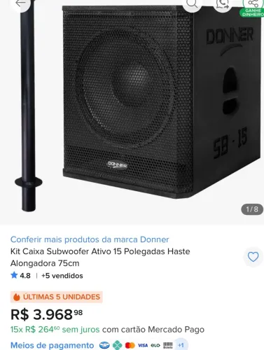 Caixa de grave profissional donner ativa 15 polegadas
