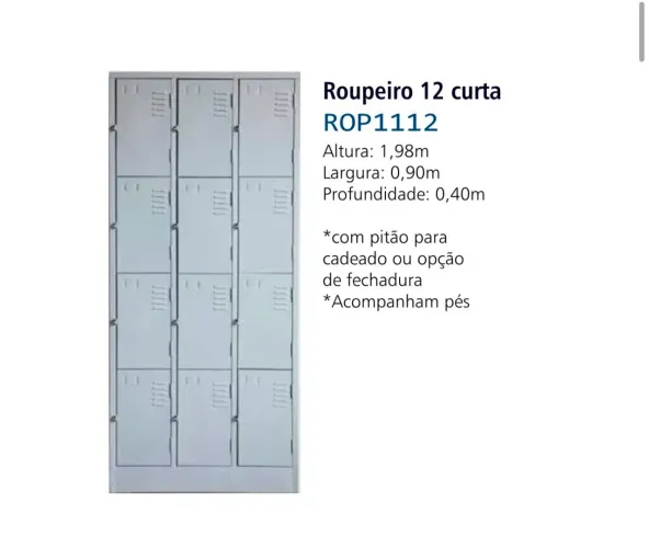 Roupeiro aço 12 portas curtas
