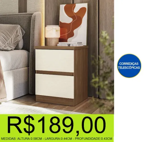 mesa de cabeceira - com duas gavetas - compre hoje e receba em até 72 horas