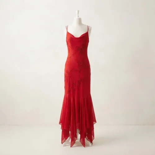 Vestido vintage vermelho. Costas nuas
