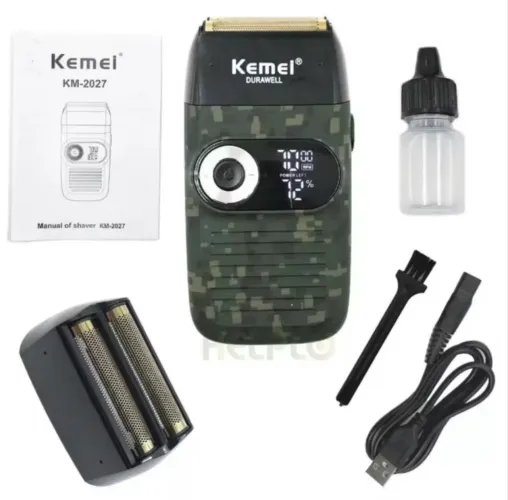 Barbeador Elétrico Shaver Kemei Km2027 Bivolt Profissional Cor Verde-escuro 110V/220V