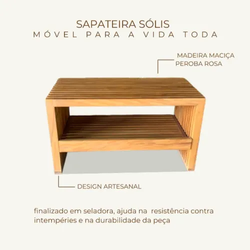Sapateira Em Madeira Maciça Peroba Rosa 0,80x0,40x0,45m