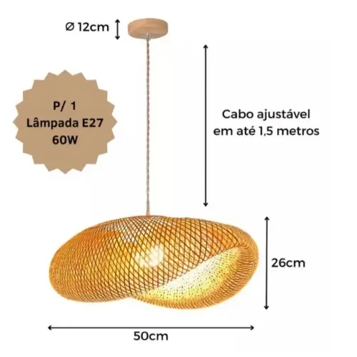 Pedente/lustre fibras naturais