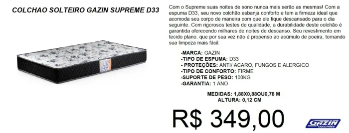 D33 Solteiro espuma de alta performance - Parcelamos sem juros!
