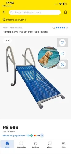 Escada Inox Salva Pet Cachorro Gato Com Rampa P/ Piscina