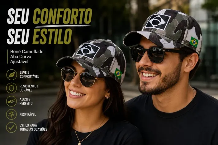 2 Bonés Camuflado Bandeira do Brasil