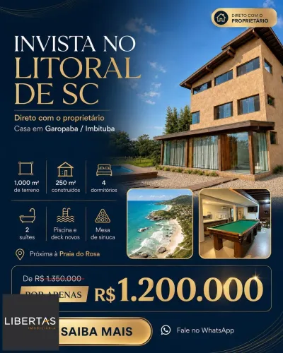 Casa nova em Ibiraquera-Imbituba-SC, terreno1000m² e 250m² de área construída!