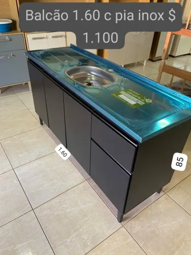 Balcão MDP Com Pia de Inox 1,60m Novo na Promoção