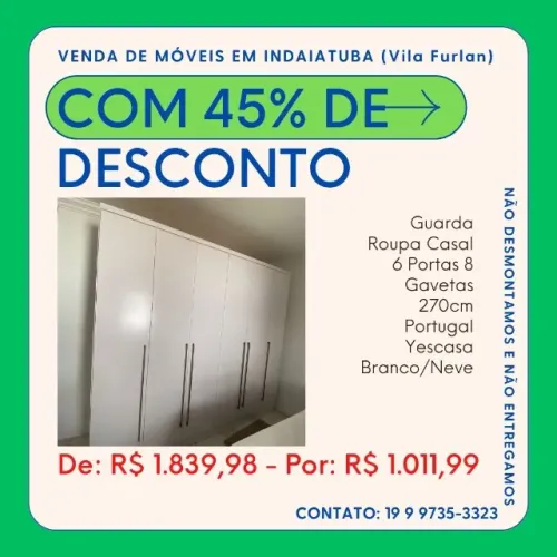 Guarda Roupa Casal 6 Portas 8 Gavetas 270cm Portugal Yescasa Branco/Neve