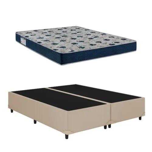 CAMA BOX BIPARTIDA CORINO BEGE ALTO NÍVEL + COLCHÃO ISO 60 D28 ORTOBOM