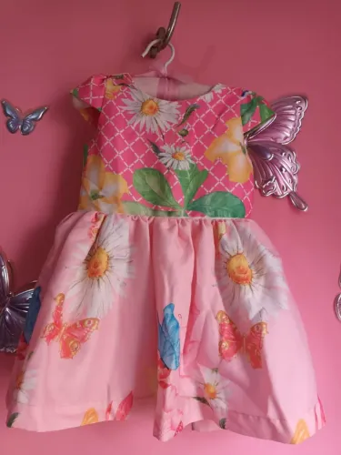Vestido infantil luxo rosa floral 1 a 2 anos