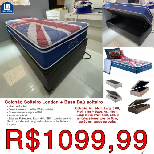 Base bau solteiro + colchão molas 26cm altura / frete grátis / pague na entrega