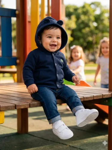 Casaco Bebê menino Baby Croc Azul marinho com orelhinha 