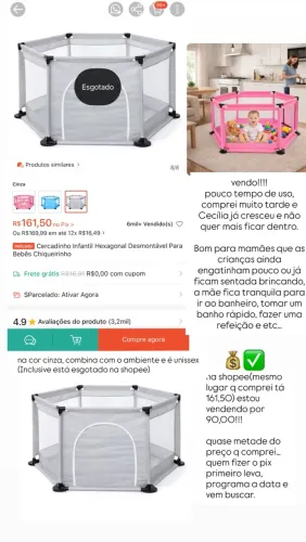     Cercadinho para Bebê Infantil - Pouco usado 