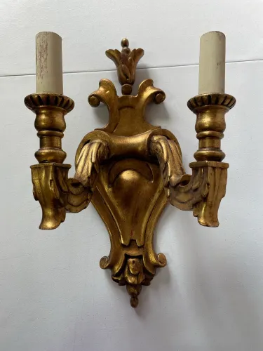Arandela Lustre Luminária de Madeira pintada a Ouro Antiga