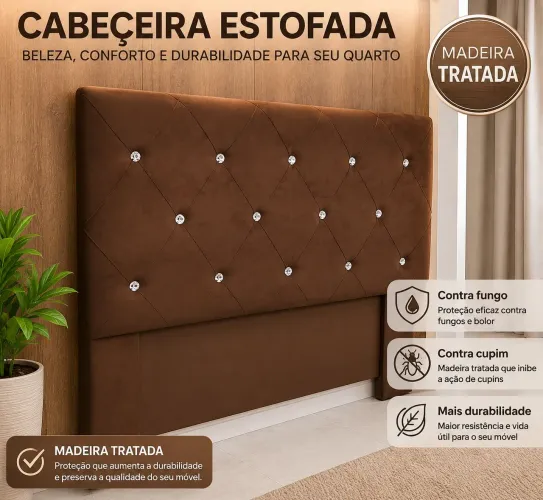 CABECEIRA ESTOFADA COM CRISTAIS CASAL 140