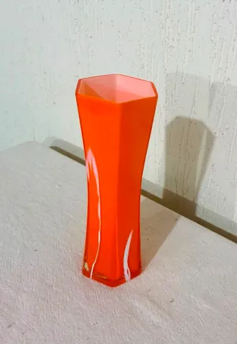 Vaso de Cristal Opalinado Laranja Antigo Decoração Retro