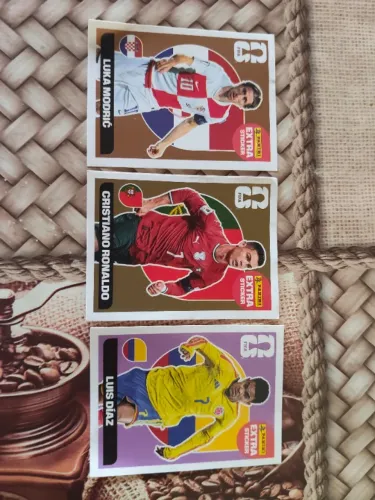 Kit 3 figurinha Extra Sticker Copa, CR7, Modric, Luis Diaz