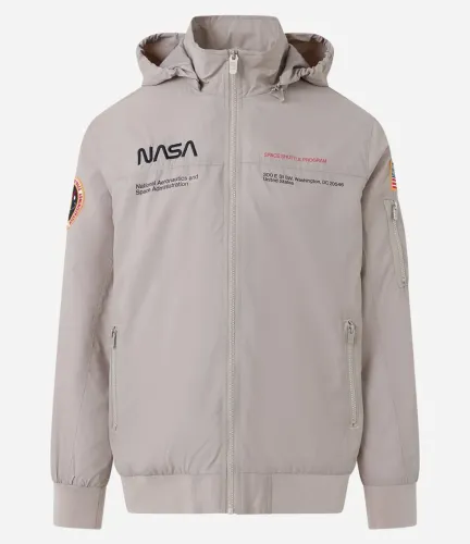 Jaqueta Quebra-Vento Com Capuz E Estampa Nasa Cinza