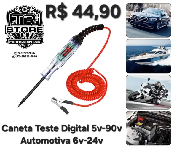 Caneta Teste Digital Automotiva 6v-24v e estendida 5v-90v