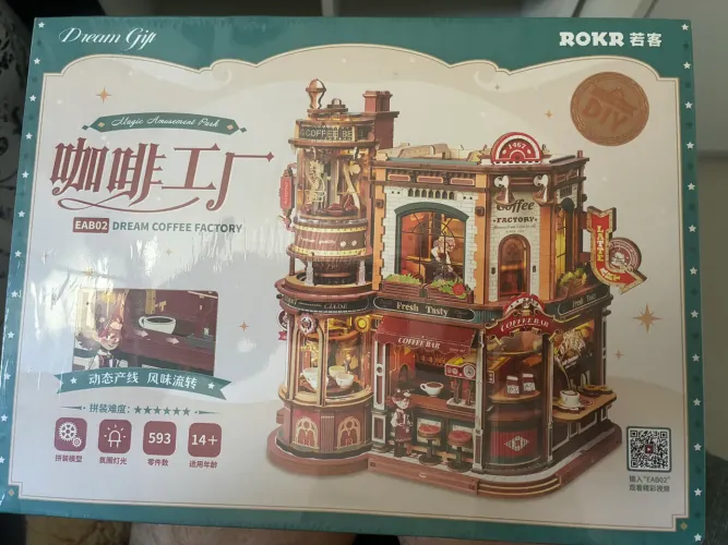 ROKR Dream Coffee Factory caixa de música quebra-cabeça de madeira 3D