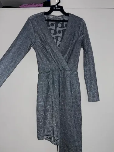 Vestido de festa prata brilhoso