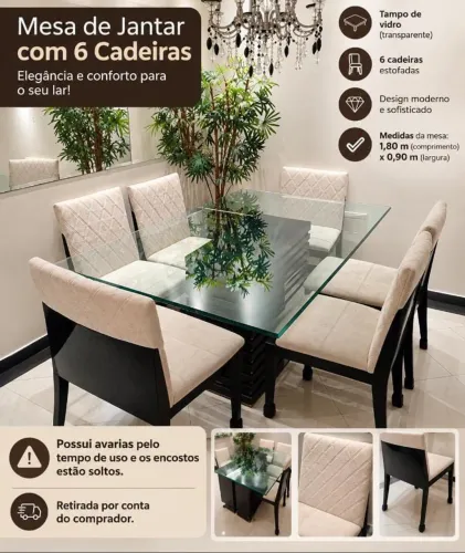 Mesa de jantar 6 lugares