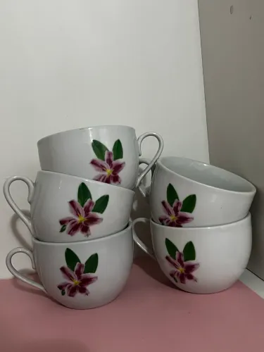 conjunto 5 xícaras de chá finlandek florido antiquario usado