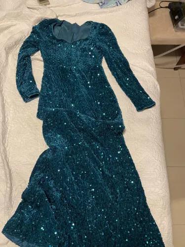 Vestido social azul petróleo