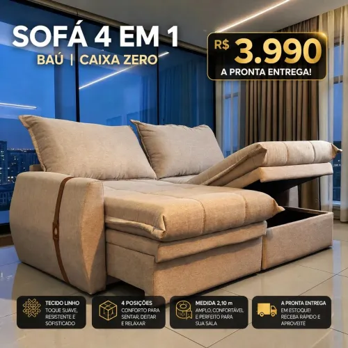 Sofá Cama slim com baú 