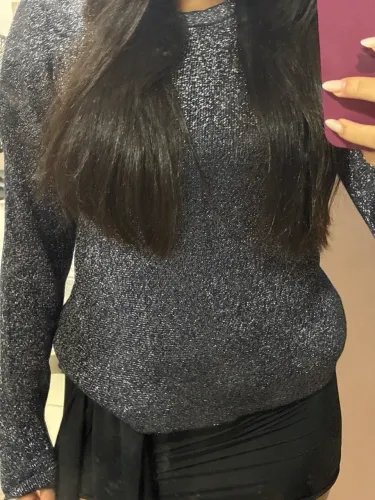 Suéter Clock House C&A de tricô azul com fios de lurex prata