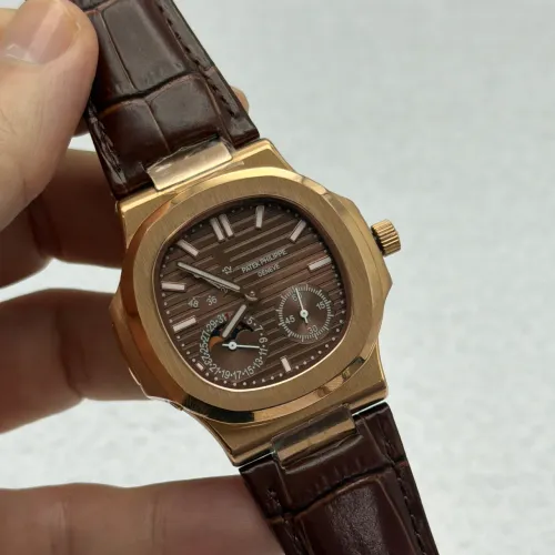 Relogio Patek Automático- Couro Marrom - Reserva 48h - Fundo Transparente- Prm AAA+