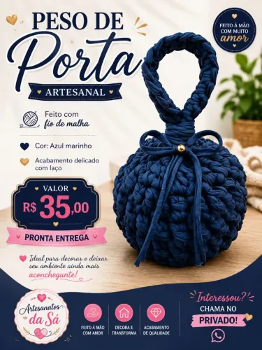Peso de porta feito no fio de malha