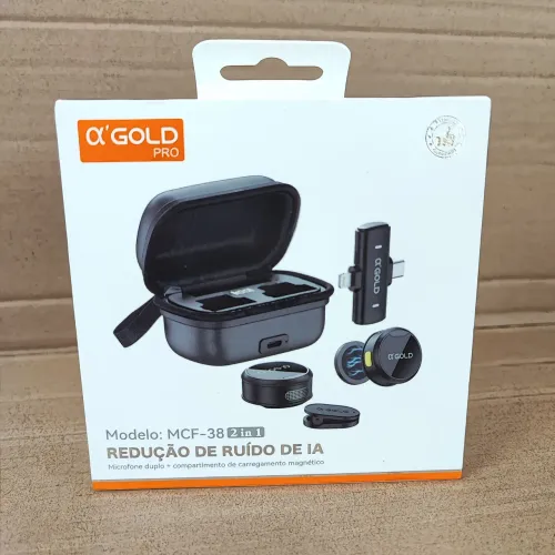 Microfone Lapela sem fio Duplo magnético com case recarregável