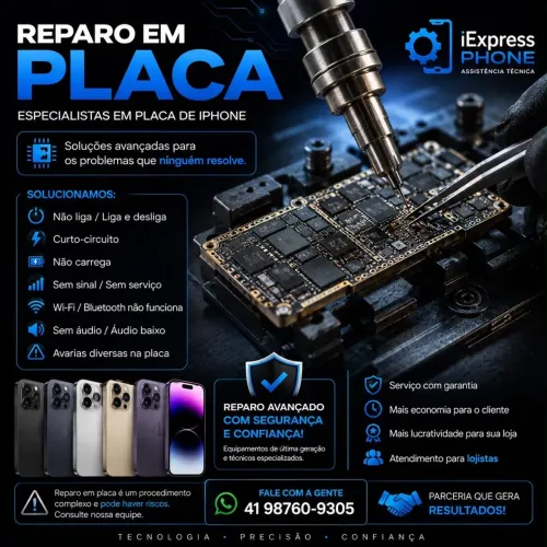 Reparo em placa de iPhone, atendemos lojistas também,