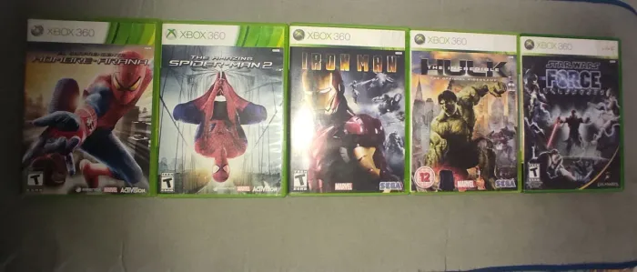 5 Jogos Originais Xbox 360 - Spider-Man, Hulk, Iron Man e Star Wars (RAROS)