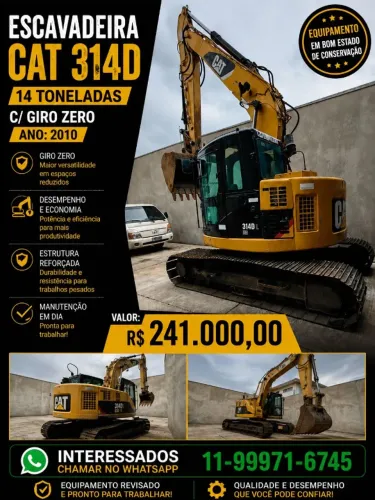 ESCAVADEIRA CAT. 314 D (2010) COM CAÇAMBA -GIRO ZERO