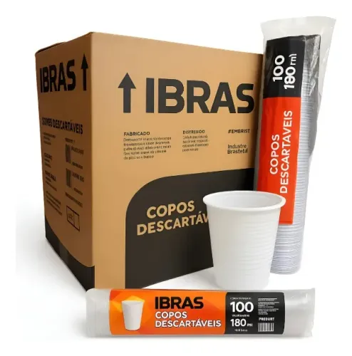 COPO DESCARTÁVEL PS BRANCO 180ML 25 PACOTES COM 100 UN (2.500 UN) - IBRAS