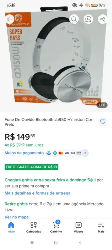Fone de ouvido novo