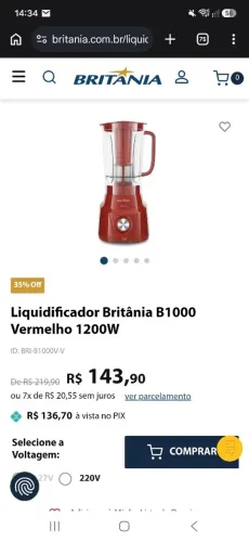 Liquidificador Britânia 127V- Vermelho