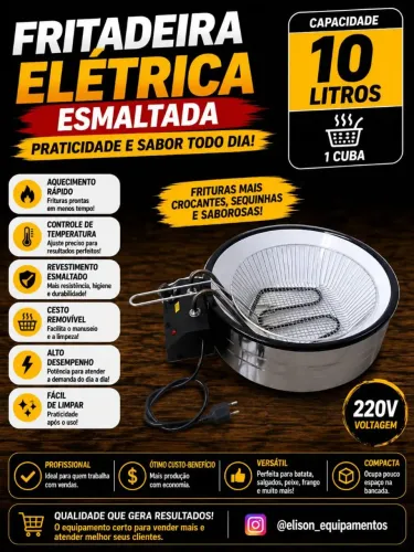 Fritadeira elétrica 10 litros esmaltada