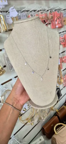 Colar PRATA 925 com pingentes Lua Estrela Dia Das Mães
