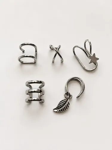 Kit com 5 Piercings de Pressão Prata (Bijuteria)
