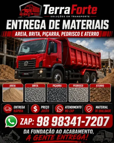 Entrega de Areia, Brita, Piçarra e Aterro |Terra Forte
